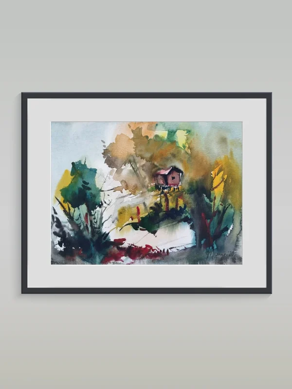 Home by the Pond-Water-color-paintings
